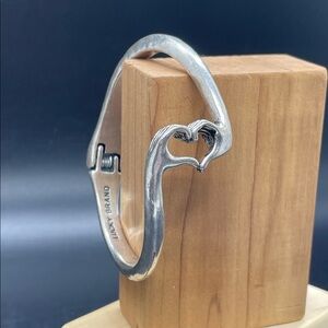 Lucky Brand Silver Tone Hands Make Heart Hinged Bangle Bracelet